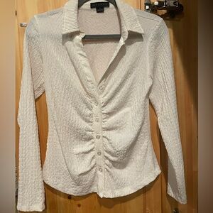 Cream Textured Button-Down Collared Blouse